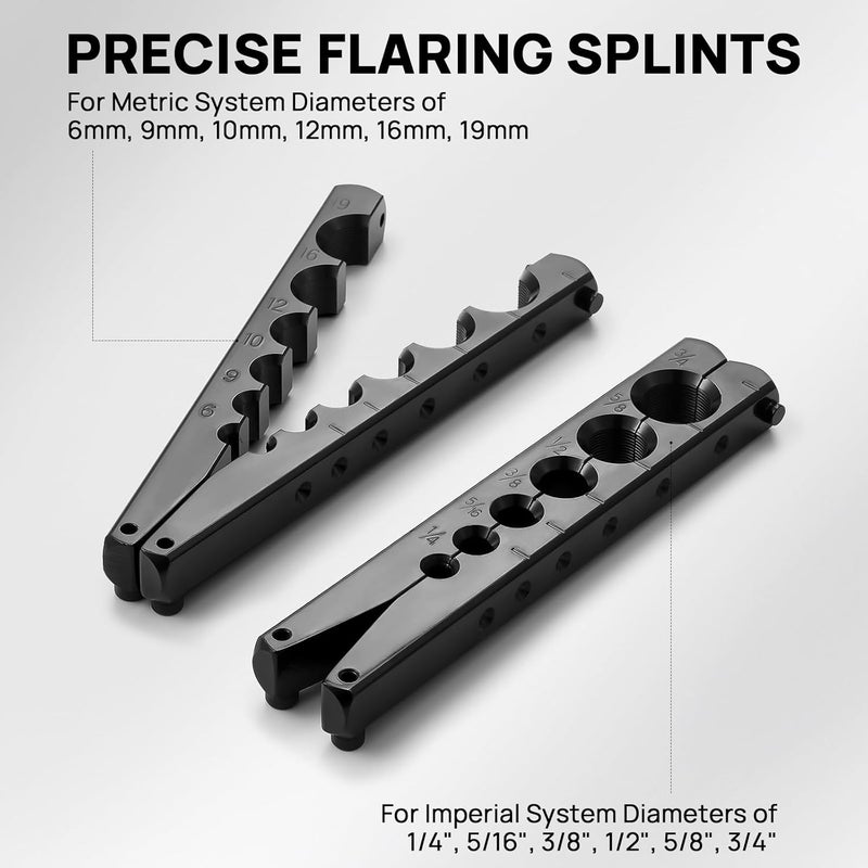 TURBRO HVAC FlaringTool Kit for 1/4 to 3/4in Pipes, 45 Degree Eccentric Cone Type, 2 Flaring Splints, Single Flaring Tool with a Pipe Cutter and Deburring Reamer, for Copper and Aluminum Pipes - Image 3